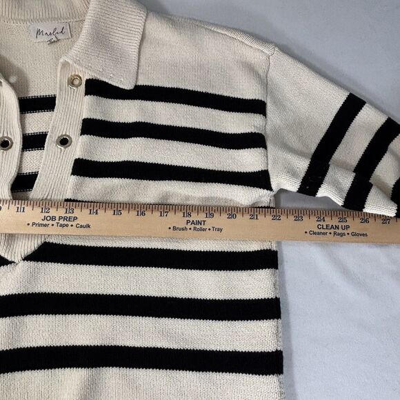MARLED Crop Sweater V Neck Black Striped Boxy Fit - Picture 6 of 10